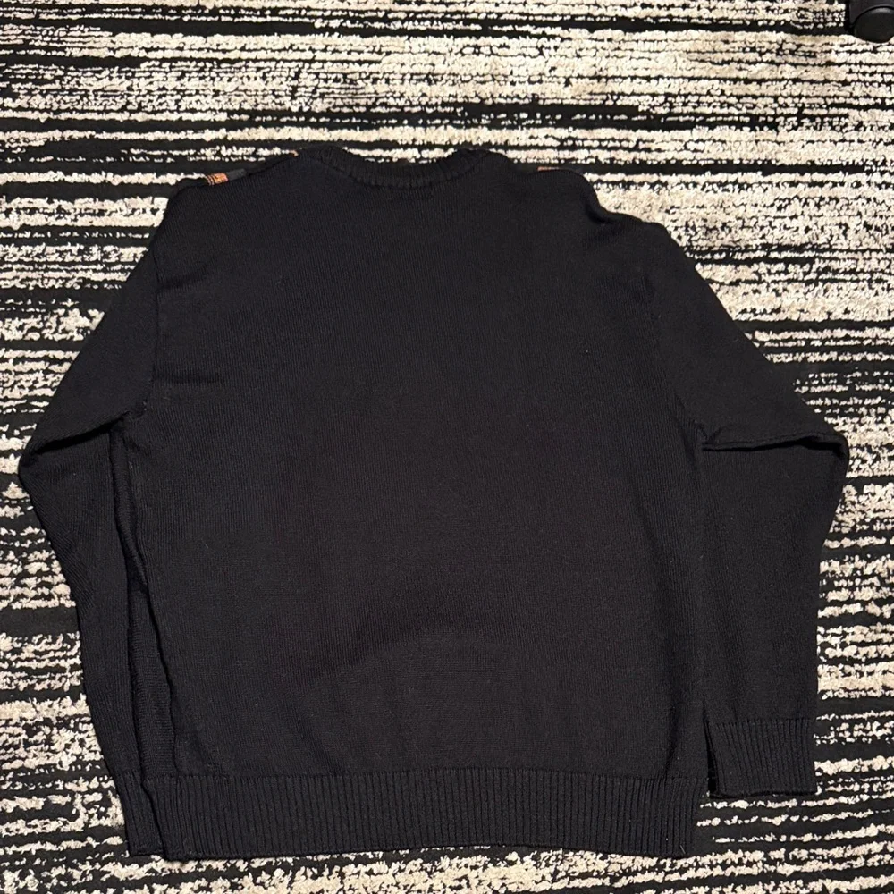 Men's Black Crewneck Sweater with Multicolor Stripes - Picture 4 of 4